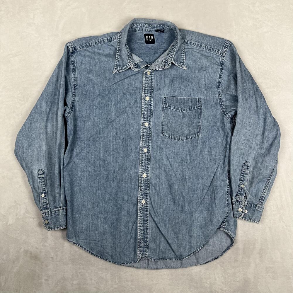 Gap Shirt Mens Large Blue Denim Long Sleeve Button Front Casual Workwear